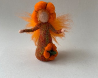 Pumpkin-Flower fairy,Wet  felted. Waldorf. Felted.flower child.Naturetable.Season table.Autunm