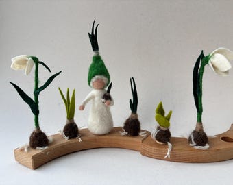 Needle Felted Snowdrop Ornament, Waldorf Spring Decor