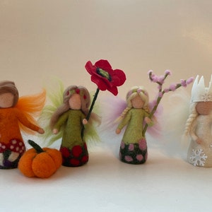 Fairies,Winter, Spring,Autumn,Summer,Seasontable, Hand-felted,Wetfelted ,Waldorf-art,Jahreszeitentisch,Filzart,Fairies every season