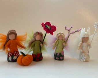 Fairies,Winter, Spring,Autumn,Summer,Seasontable, Hand-felted,Wetfelted ,Waldorf-art,Jahreszeitentisch,Filzart,Fairies every season