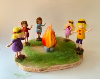 St John Fire,Midsummer festival,ring ornament,Birthdayring,Waldorf-art,Needle felted,Filzart,Seasons Table