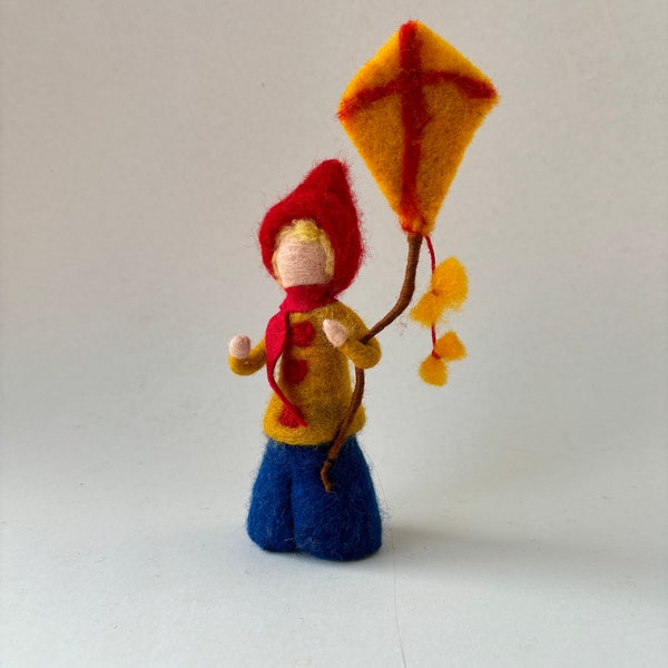 Child with kite,Autumn,Doll.Hand-felted.Wet felted, Waldorfart,flower child.Naturetable.Season table.,Seasons Table