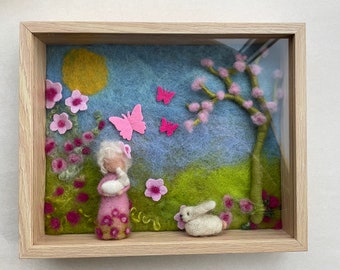 Shadowbox,Diorama, Picture,tapestry,Framed,3D,Wet felted,Needle Felted. Waldorf,Wall hanging,