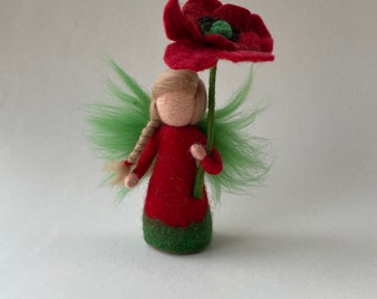 Poppy flower fairy.felted. Wet  felted. Waldorf.Flower child.Naturetable.Season table.