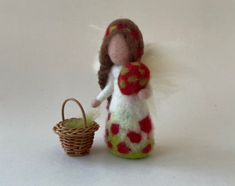 Easter-Fairy with basket and egg,Wet  felted,Waldorf-art, Felted,flower child,Naturetable,Season table,Easter,Oster fee,Gefilzt