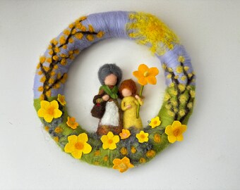 Kranz"Mutter Erde".Blumenkinder,Waldorf-Art.Gefilzt.Filzart.Jahreszeitentisch.Frühlings kranz