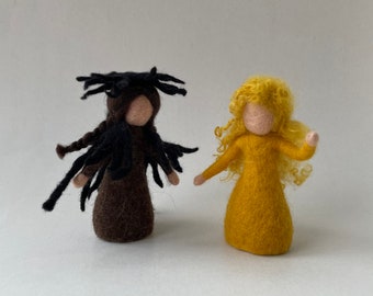 Golden Mary and Pitch Mary,Fairy tale .Grimm.,Doll,Story,Felted. Waldorf -art.Doll,Story,Seasontable.Puppetry.Filzart.puppet theatre