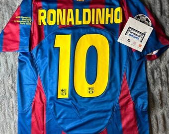 Retro FC Barcelona 2006 Jersey Camiseta vintage Ronaldinho FC Barcelona 2004/2005 Vintage Barcelona 2004/2005 Camiseta local Ronaldinho #10