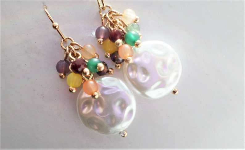 Woman Gift Mother/'s Gift Bridal Pearl Cluster Gold Earrings Wife Gift Pearl Cluster Earrings Wedding Jewelry