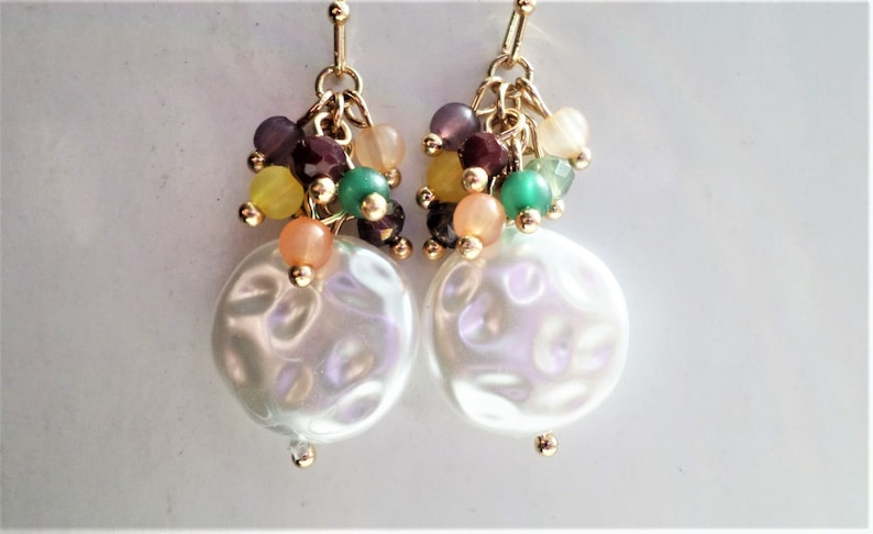 Woman Gift Mother/'s Gift Bridal Pearl Cluster Gold Earrings Wife Gift Pearl Cluster Earrings Wedding Jewelry