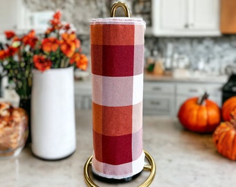 Rust Red Retro Plaid Checkered Tree Free Paper Towels | Eco-friendly, Washable, Paper Free Towels, Unpaper Towels - Fall Autumn - Set of 16