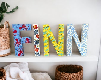 Baby Name Custom Hand Painted Standing Letters - Personalized Nursery Décor - Custom Full Name or Initials - Painted Alphabet Letters