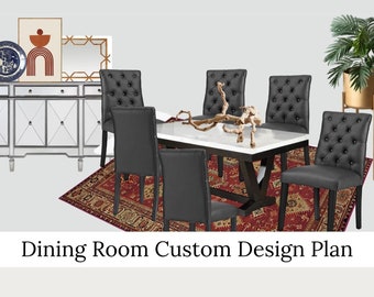 Dining Room Custom Design Plan - Interior Design Service - Affordable Digital Design - Dining Room Product Shopping Guide + Mood Board