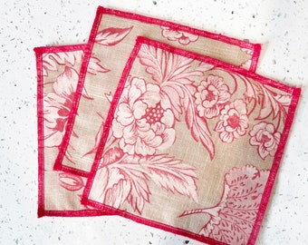 Cottagecore Pink Floral Cocktail Napkins - Cotton Linen Double Sided Bar Napkins - Cottage Chic Flower Print Party Napkins - Beverage Napkin