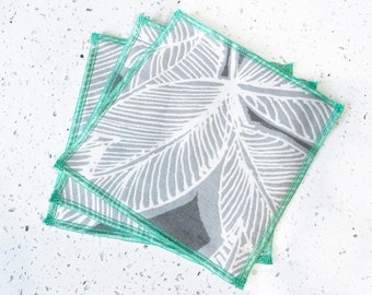 Tropical Leaf Cocktail Napkins - Cotton Linen Double Sided Bar Napkins - Plant Print Party Napkins - Nautical Beachy Palm Beverage Napkin