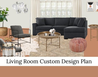 Living Room Family Room Custom Design Plan - Interior Design Service - Affordable Digital Design - Product Shopping Guide + Mood Board