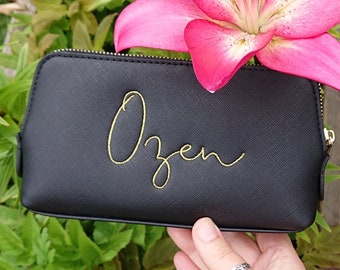 Leatherette Accessory bag - personalised available in Pink, Grey, balck and in 2 sizes
