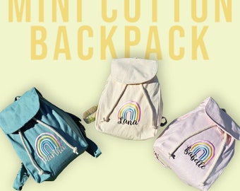 Samll Organic Cotton Canvas rucksack with bespoke embroidery
