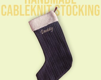 Custom made cable knit Christmas Stocking with personalising