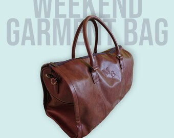 Monogrammed full grain leather-look Garment weekender bag