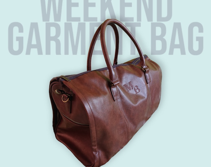 Featured listing image: Monogrammed full grain leather-look Garment weekender bag