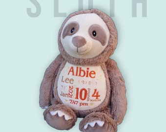 Sloth- personalised embroidered teddy
