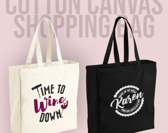 Cotton Canvas Shopping bags with personalised embroidery - black or natural