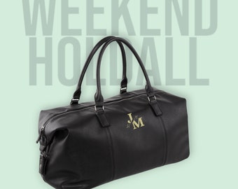 Monogrammed Leather look Weekender bag