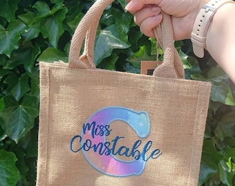 Personalised gold shimmer jute bag