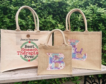 Large personalised Jute shopping bag.