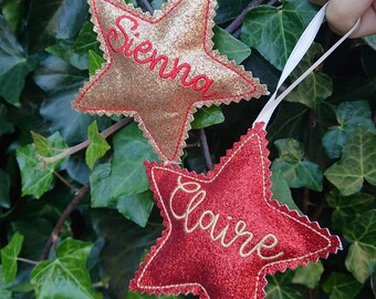 Personalised glitter star christmas decoration - handmade - lots of colour options