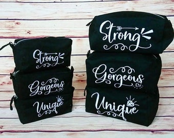 Embroidered BLACK Accessory/cosmetic case - Strong, Unique, Gorgeous small and large