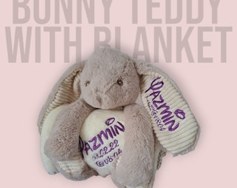 Bunny teddy with fleece blanket - personalised