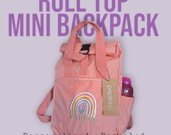 Recycled roll-top mini rucksack - 6 colours - personalised