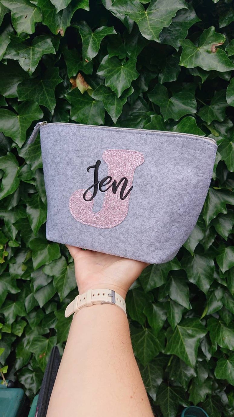 Felt Accessory Bag With Name and Glitter or Leopard Print Etsy