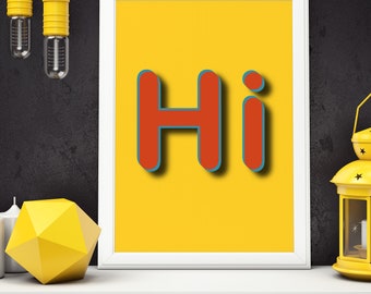 Hello Print,Yellow,Red,Hello Poster,Printable Wall Art,Entryway,Modern,Simple,Bold,Welcome,Typography,Living Room,Home Wall Decor