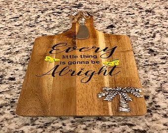 Decorative Wooden Cheese Board | Witty Sayings| Butterflies| Board for Kitchen Decor. Meat & Cheese Board with Slide-Out Drawer for Cutlery