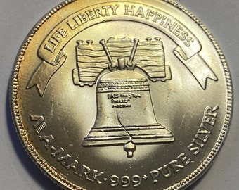 1987 A-Mark Liberty Silver Live Liberty Happiness- 1 Troy oz .999 Pure Silver Round.