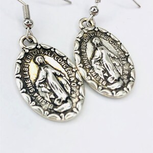 Religious Catholic inspired earrings silver tone 2 sided
