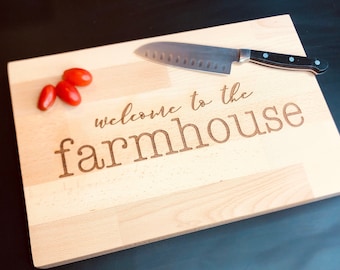 Butcher Block Cutting Board "Welcome to the Farmhouse" 10" x 15" x 1.5"