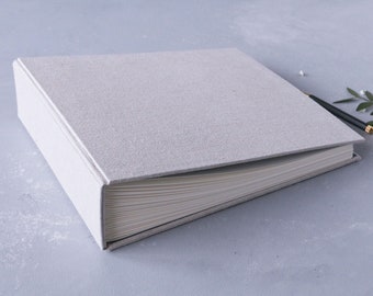 Handcrafted Linen Photo Album, Gray Wedding Guest Book, Baptism Album, Scrapbook, Wedding Anniversary Gift, Baby Photo Book