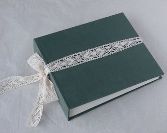 Green Linen Photo Album with Lace Closure, Wedding Guest Book, Photo Booth Album, Scrapbook, Wedding Anniversary Gift, Baby Photo Book