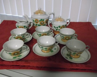 Vintage Lusterware Sunflowers Tea Set Japanese 1940's Tea Set For Six