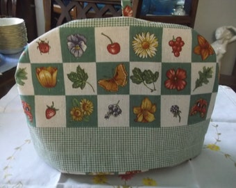 Large Traditional English Large Decorator Fabric Tea Top Cozy Tea Pot Cover Gingham Check and Leaves Tea Pot Cozy