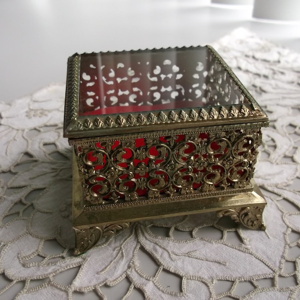 Small Gold Filigree Jewelry Casket Metal Filigree Box