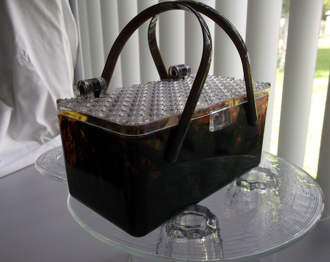 Vintage 1950's Acrylic Plastic Box Bag Tortoise Shell Etsy