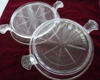 Pair of Fire King Glass Trivets Casserole Stands