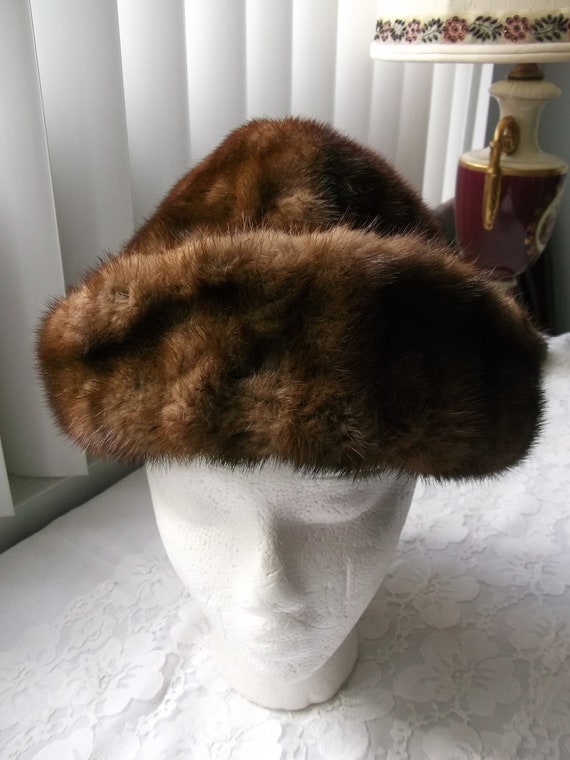 Ladies Wide Fold Up Brim Fur Hat Mink Fur Faux Fur
