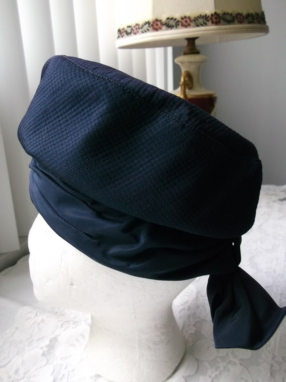 Ladies Blue Fabric Turban Hat 1960s 1970s - image 4