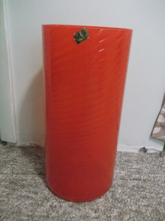 Large Orange Cylinder Floor Vase Pilgrim Glass Floor Vase Mcm Floor Vase
